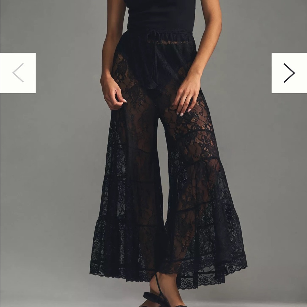 By Anthropologie Tiered Black Sheer Lace Pants - Worn Once!